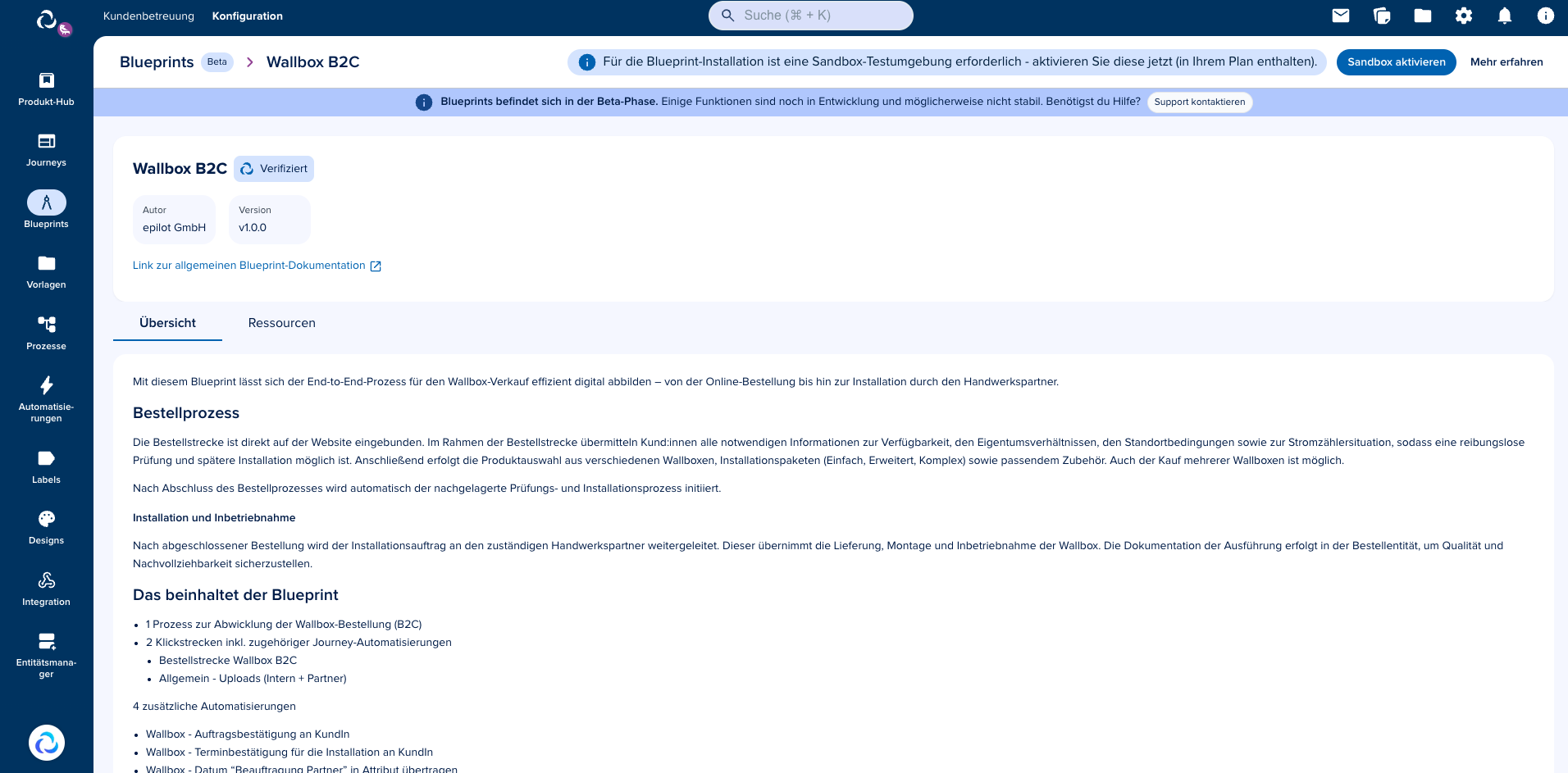 Wallbox B2C blueprint description page