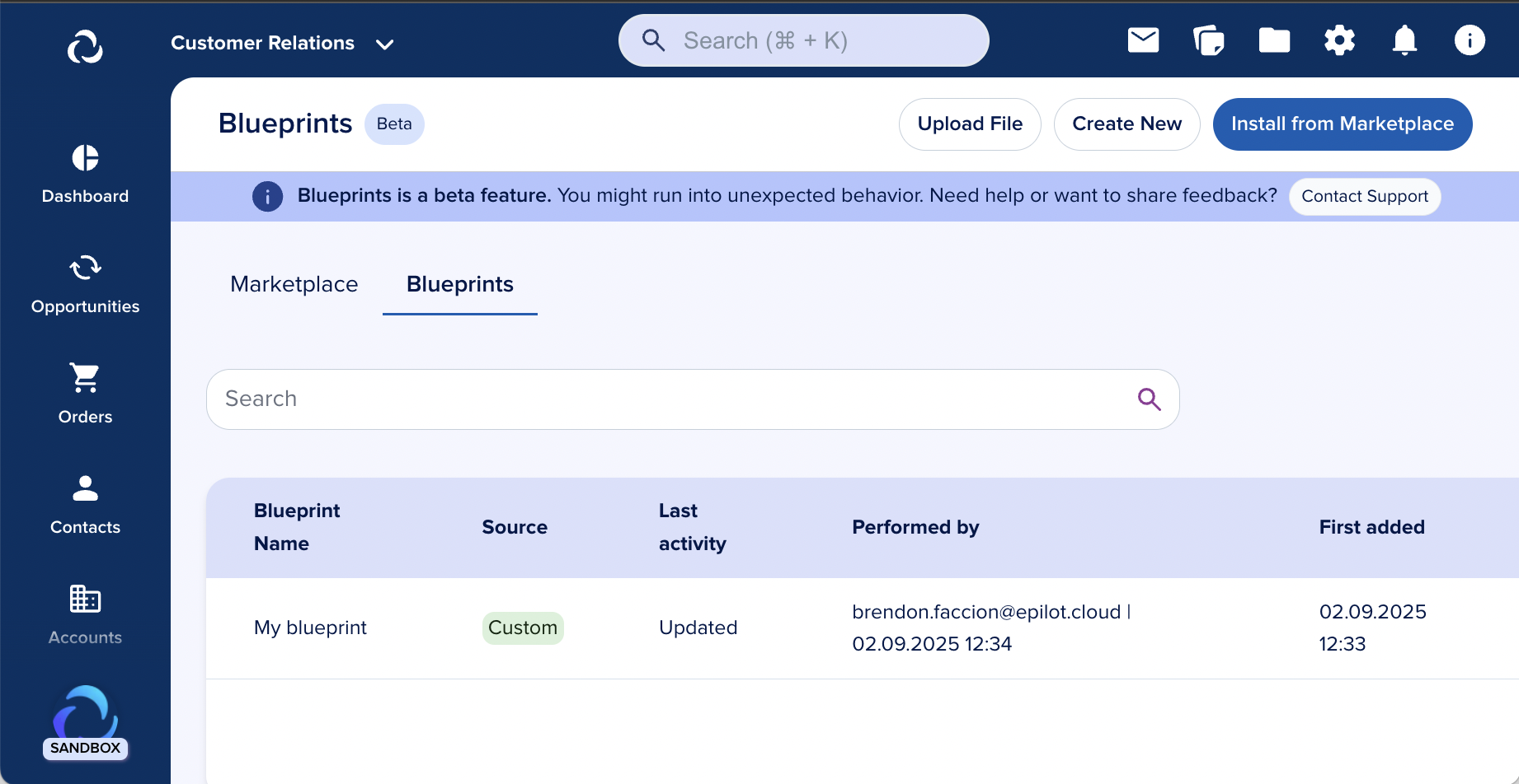 Installed blueprints tab
