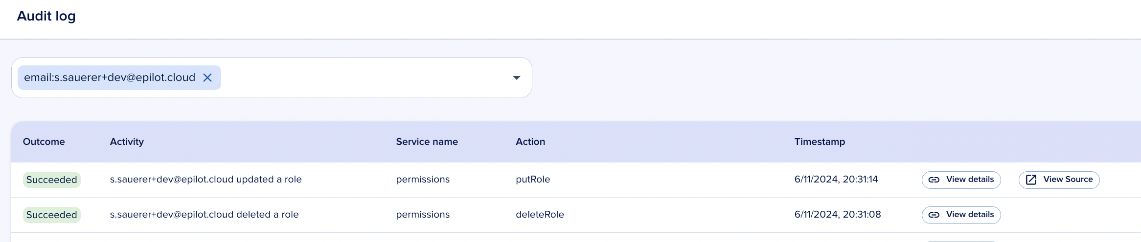 Audit log table