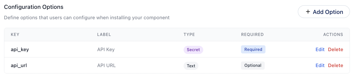 Component options