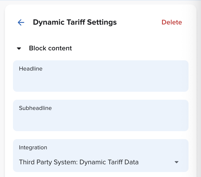 Data retrieval integration in Dynamic Tariff block