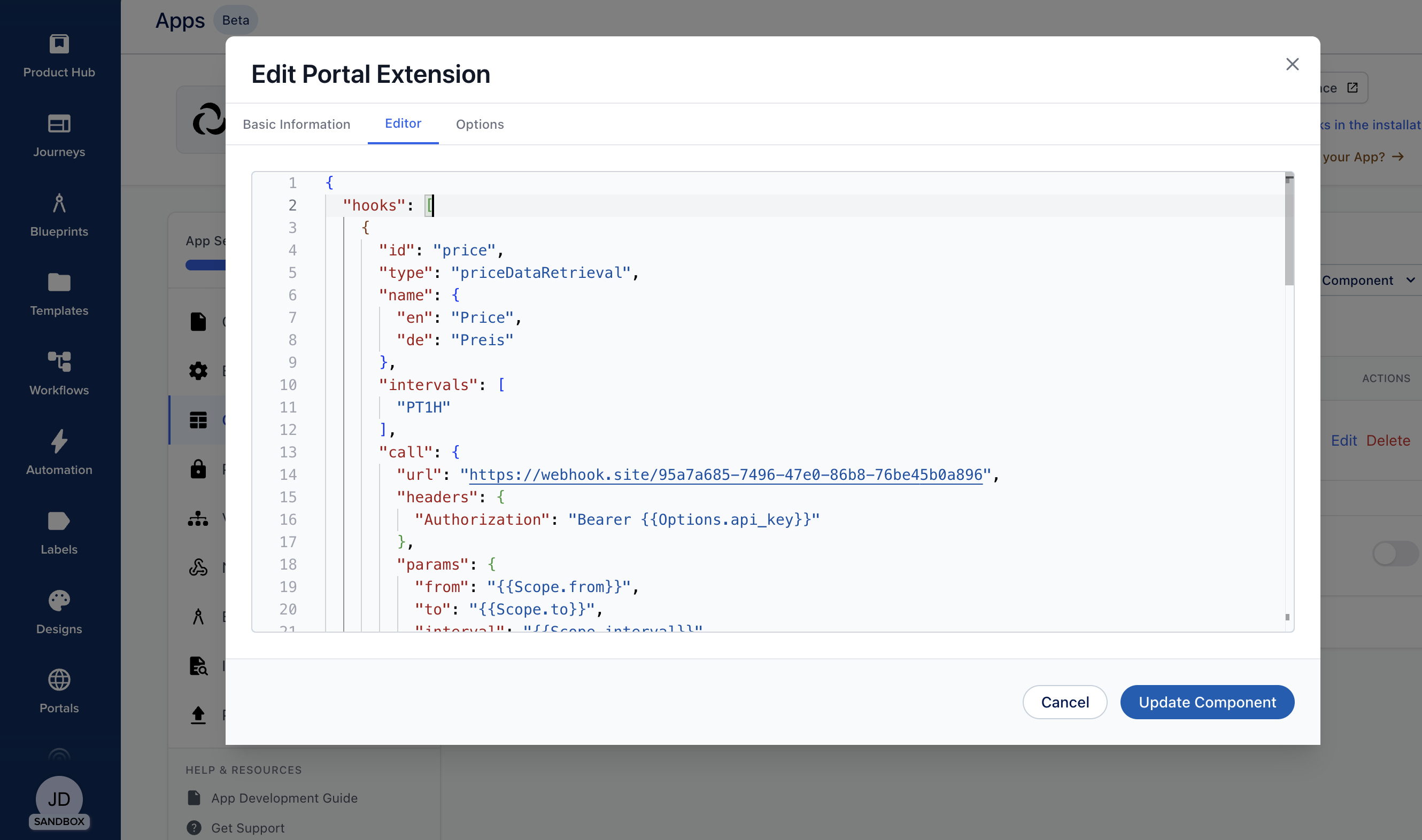 Portal Extension configuration editor