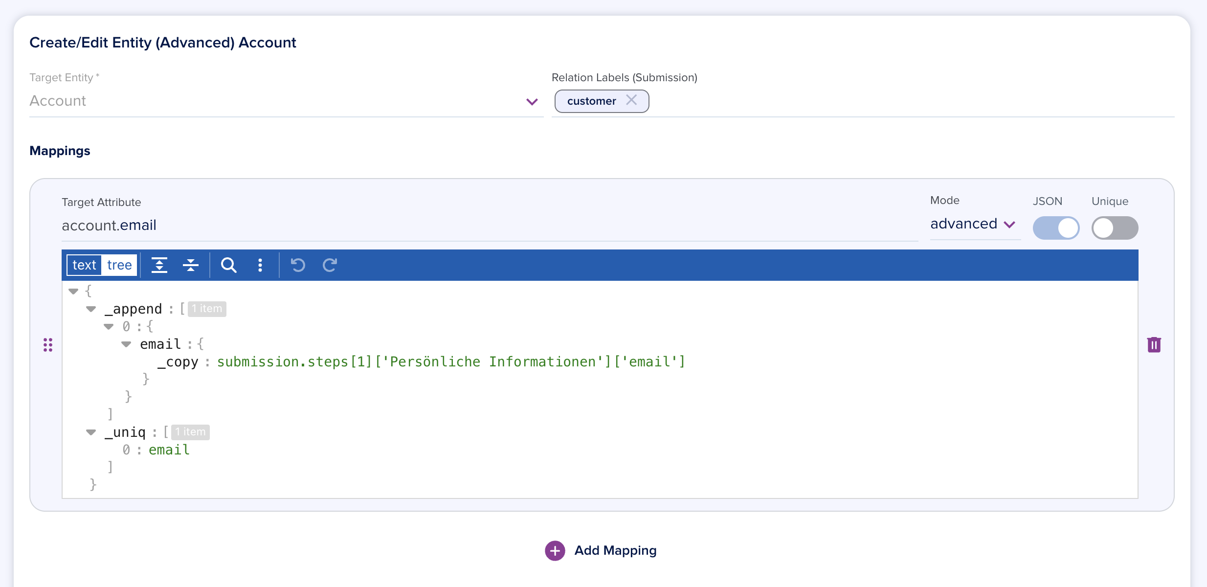 Mapping JSON example