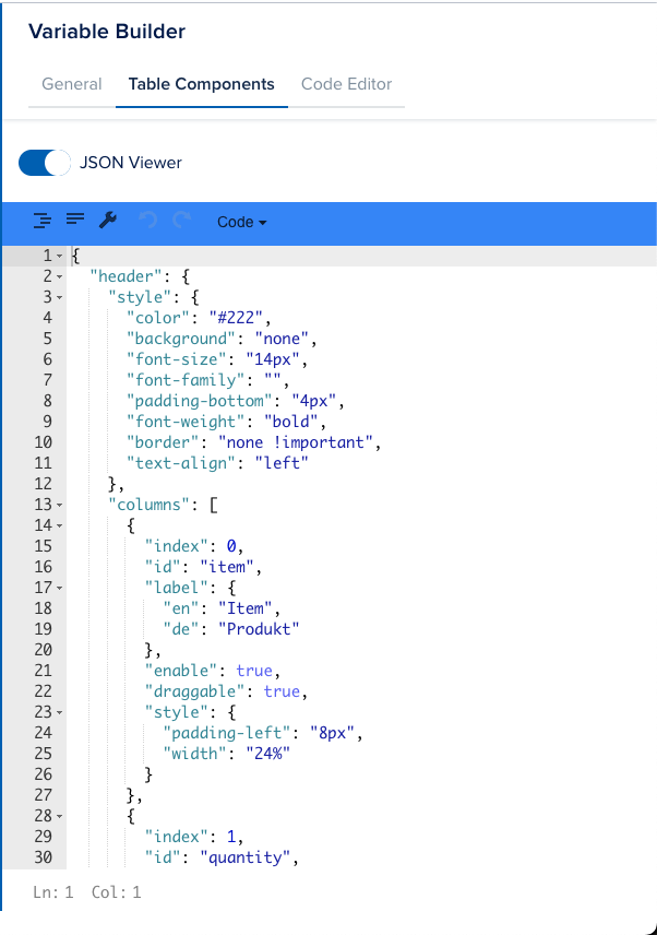 Order Table Column Config 2