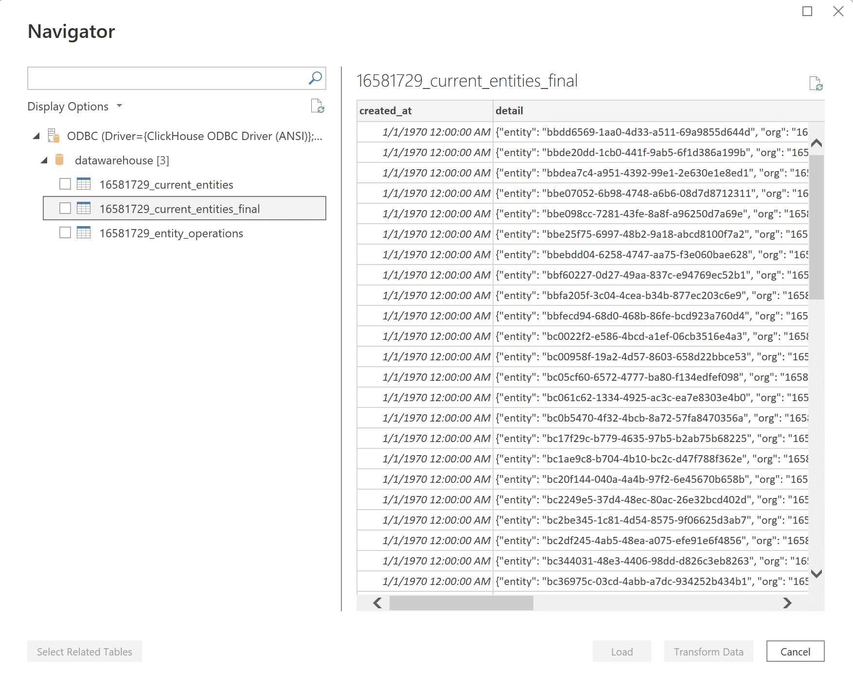 Power BI Current Entities