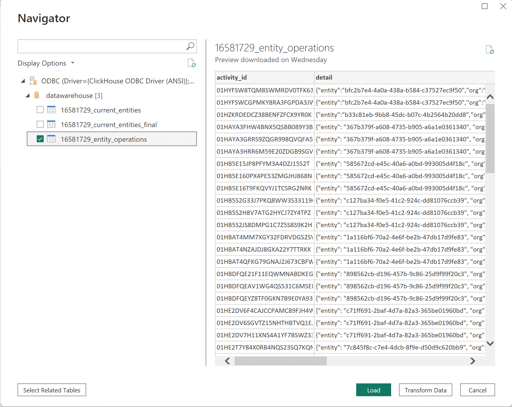 Power BI Entity Operations