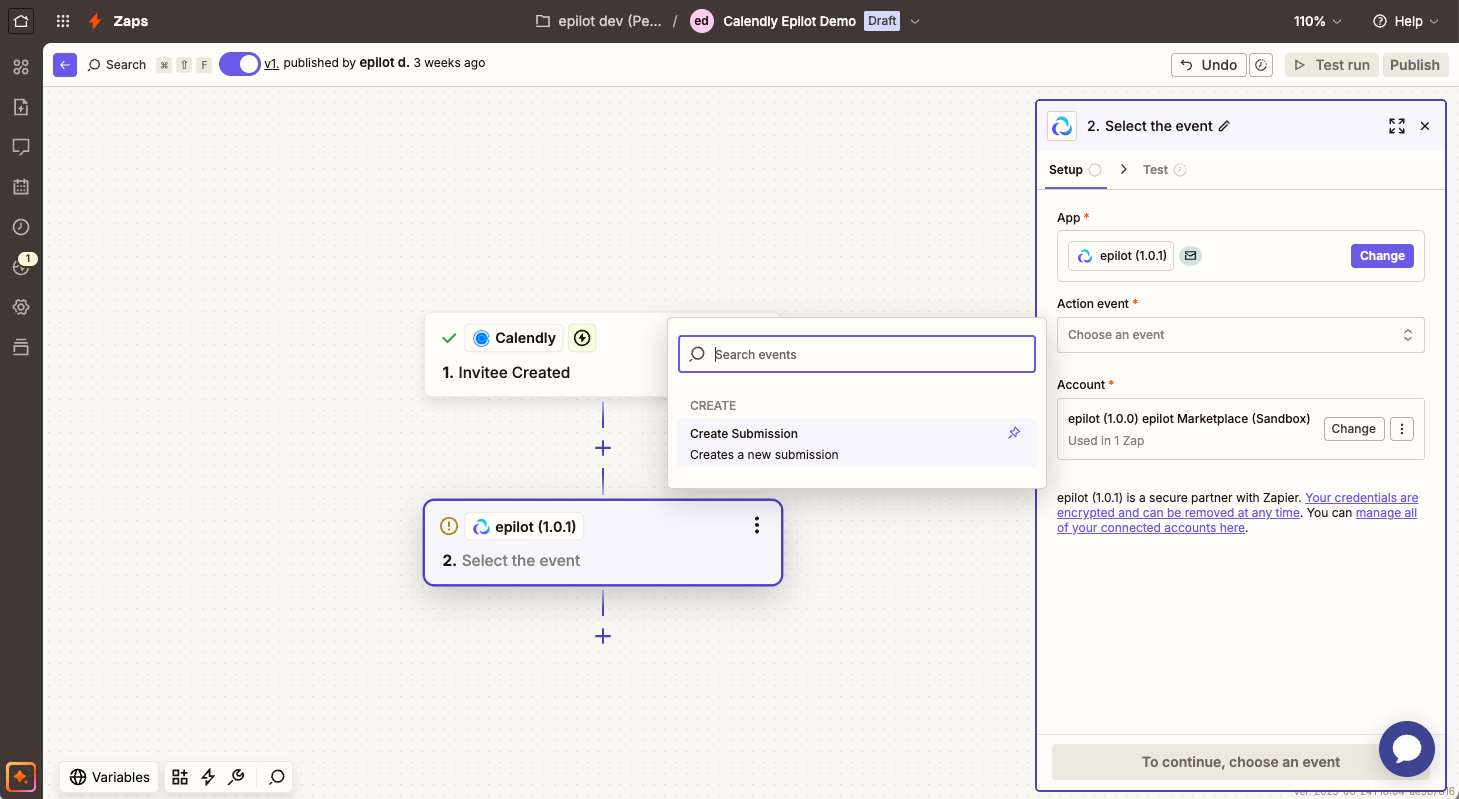 Zap Editor Choose Action event