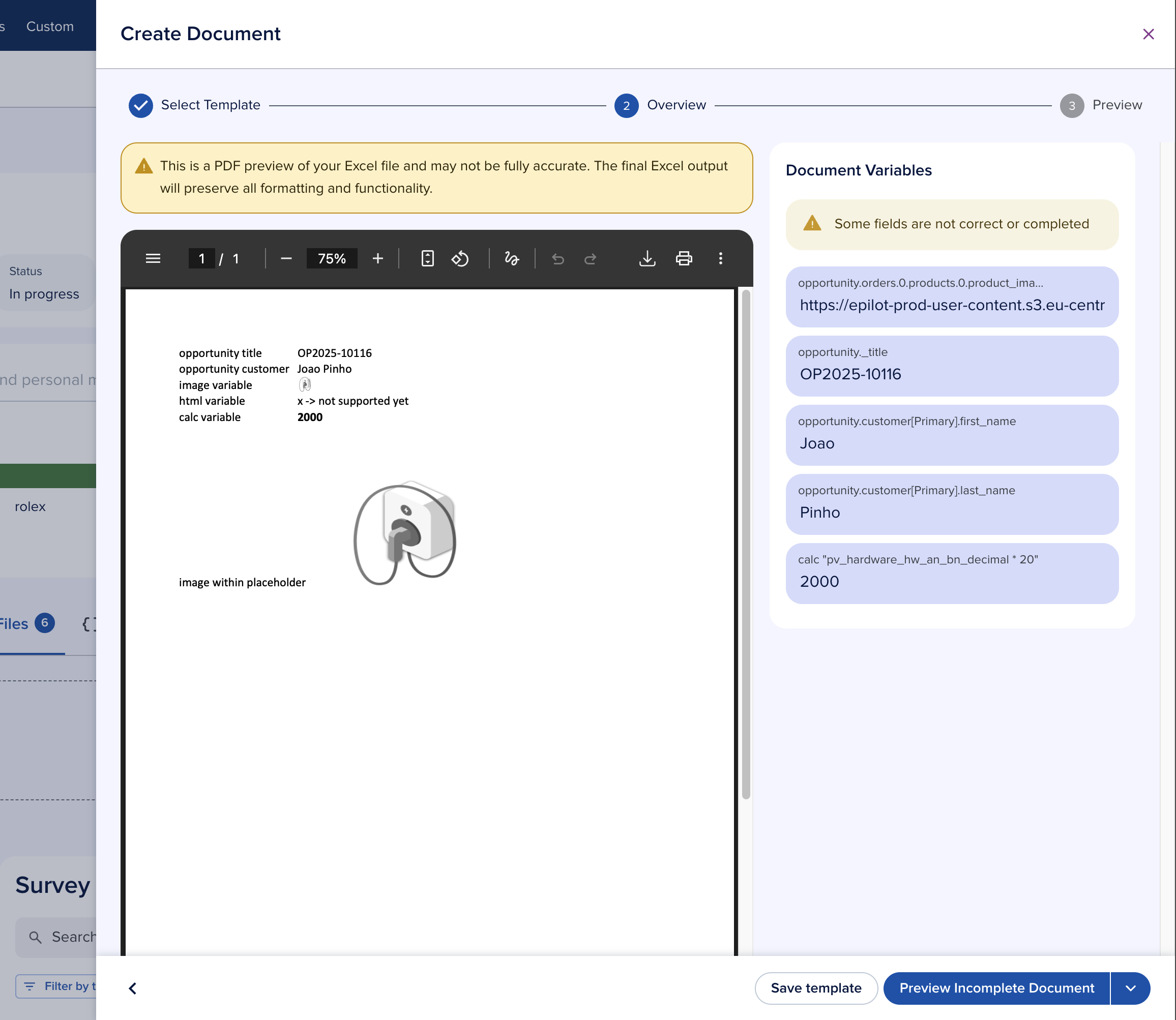 Excel Document Generation Example 1
